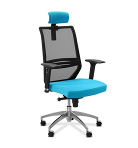 Офисное кресло для руководителя Aero lux с подголовником, сетка/ткань TW / черная/голубая в Курске