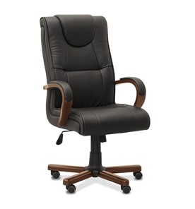 Офисное кресло Империя, натуральная кожа с компаньоном / черная/дерево - орех в Курске