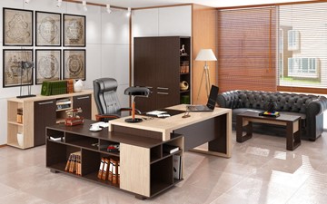 Кабинет руководителя ALTO с высоким шкафом для одежды, низким для документов и журнальным столиком в Курске