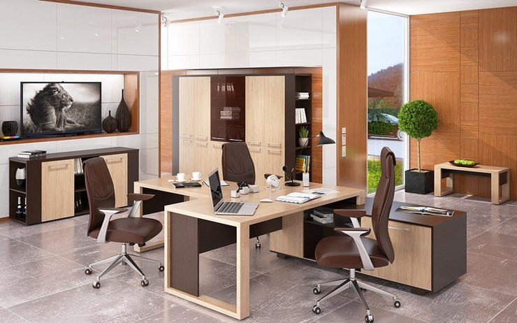 Кабинет руководителя ALTO с брифинг-приставкой, с низким и высокими шкафами в Курске - изображение