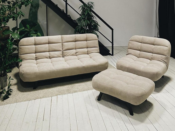 Комплект мебели Абри цвет бежевый диван + кресло +пуф пора металл в Курске - изображение
