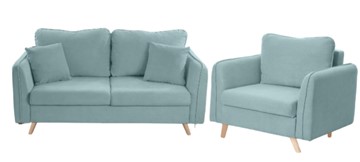 Комплект мебели Бертон голубой диван+ кресло в Курске