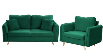 Комплект мебели Бертон изумрудный диван+ кресло в Курске