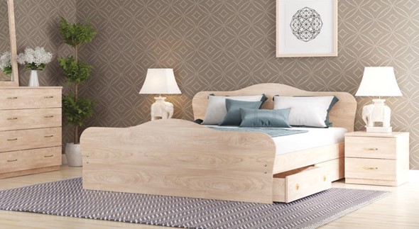 Кровать полутороспальная Каролина, 140х200 с основанием, дуб млечный в Курске - изображение