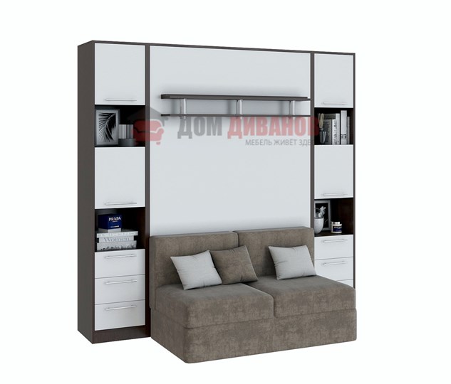 Кровать-шкаф с диваном Бела 1, с полкой ножкой, 1200х2000, венге/белый в Курске - изображение 1