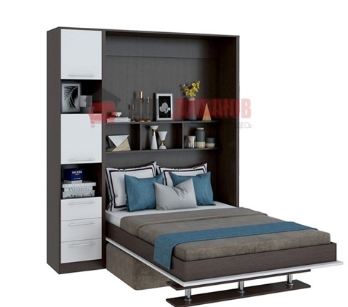 Кровать-шкаф с диваном Бела 1, с полкой ножкой с 1 пеналом, 1600х2000, венге/белый в Курске - изображение