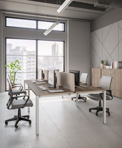 Офисный набор мебели Комфорт КФ (дуб шамони темный) на белом металокаркасе в Курске