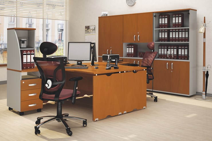Офисный комплект мебели Милан для 2 сотрудников с тумбочками и большим шкафом в Курске - изображение