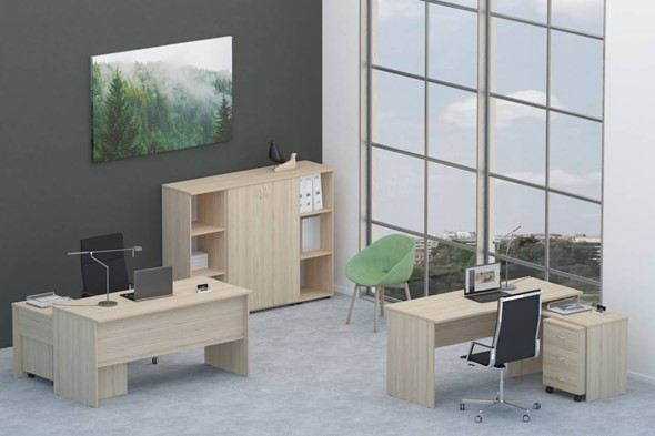 Комплект офисной мебели Twin для 2 сотрудников со шкафом для документов в Курске - изображение
