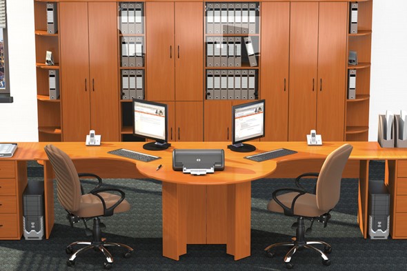 Комплект офисной мебели Классик для двух сотрудников с большим шкафом в Курске - изображение