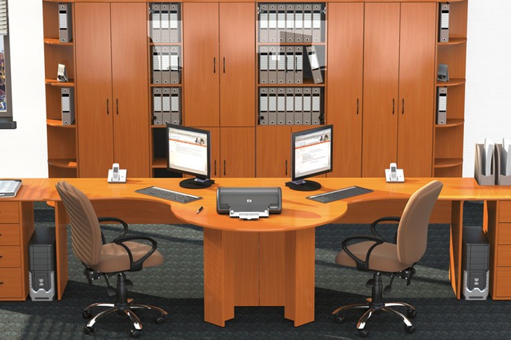 Комплект офисной мебели Классик для двух сотрудников с большим шкафом в Курске - изображение