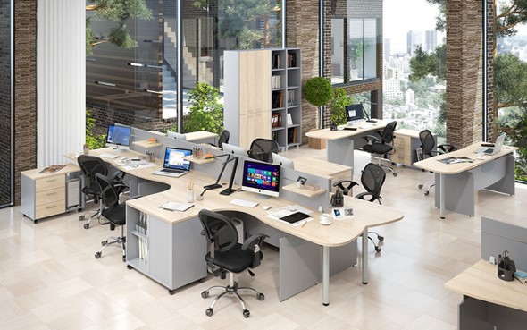 Мебель для персонала OFFIX-NEW для 4 сотрудников с двумя шкафами в Курске - изображение