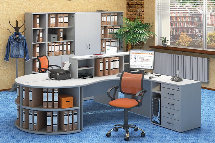 Офисный набор мебели Moно-Люкс для 2 сотрудников с большим шкафом и тумбами в Курске - изображение