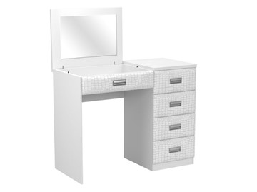 Косметический стол Como/Veda, с зеркалом, 4 ящика, правый, ЛДСП белый/Экокожа кайман белый в Курске