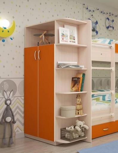 Детский двухдверный шкаф Мая корпус Млечный дуб, фасад Оранжевый в Курске - изображение 1