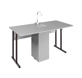 Детский стол 2-местный для кабинета химии Стандарт 5, Пластик Серый/Коричневый в Курске