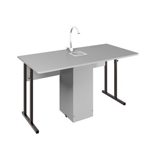 Детский стол 2-местный для кабинета химии Стандарт 7, Пластик Серый/Коричневый в Курске