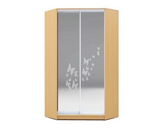 Шкаф 2300х1103, ХИТ У-23-4-66-05, бабочки, 2 зеркала, Бук Бавария светлый в Курске - изображение
