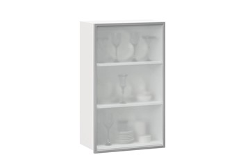 Кухонный шкаф высокий 600, Шервуд, со стеклом левый, ЛД 281.451.000.126, белый/серый в Курске