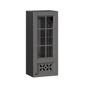 Навесной кухонный шкаф Амели-3 400 высокий со стеклом ЛД 299.420.000.042, Черный/Оникс серый в Курске