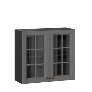 Навесной кухонный шкаф Амели-3 800 со стеклом ЛД 299.360.000.036, Черный/Оникс серый в Курске