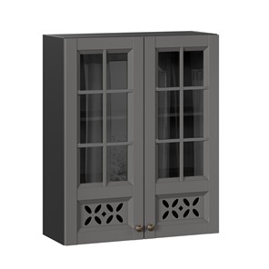 Навесной шкаф Амели-3 800 высокий со стеклом ЛД 299.460.000.052, Черный/Оникс серый в Курске