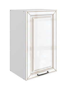 Кухонный навесной шкаф Атланта L400 Н720 (1 дв. гл.) эмаль (белый/белый глянец патина золото) в Курске - предосмотр