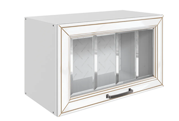 Навесной кухонный шкаф Атланта L600 Н360 (1 дв. рам.) эмаль (белый/белый глянец патина золото) в Курске