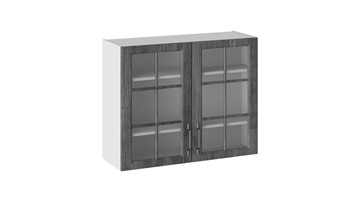Шкаф на кухню Прованс (Белый глянец/Санторини темный) со стеклом В_72-90_2ДРс в Курске