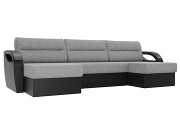 Большой П-образный диван Форсайт, Серый/Черный (рогожка/экокожа) в Курске