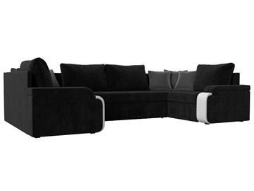 Большой П-образный диван Николь, Черный/Белый/Серый (велюр/экокожа) в Курске