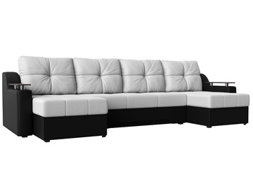 Большой П-образный диван Сенатор, Белый/Черный (Экокожа) боннель в Курске