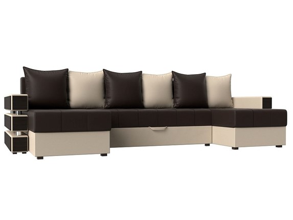 Большой П-образный диван Венеция боннель, Коричневый\Бежевый (Экокожа) в Курске - изображение