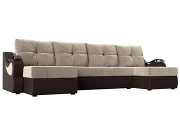 П-образный диван Меркурий П, Бежевый/коричневый (вельвет/экокожа) в Курске