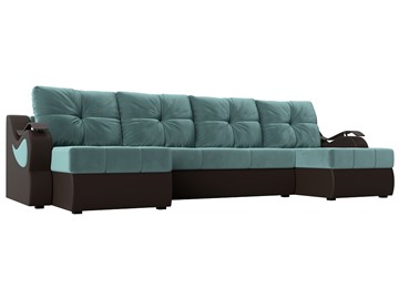 П-образный диван Меркурий П, Бирюзовый\Коричневый (Велюр\Экокожа) в Курске