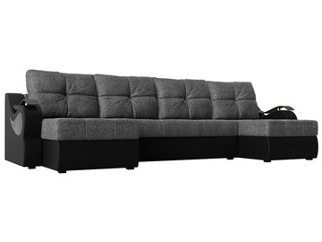 П-образный диван Меркурий П, Серый/черный (рогожка/экокожа) в Курске