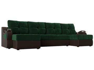 П-образный диван Меркурий П, Зеленый\Коричневый (Велюр\Экокожа) в Курске
