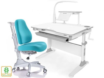 Растущая парта + стул Mealux EVO Evo-30 G (арт. Evo-30 G + Y-528 KBL)/(стол+полка+кресло+чехол+лампа)/белая столешница (дерево), цвет пластика серый в Курске