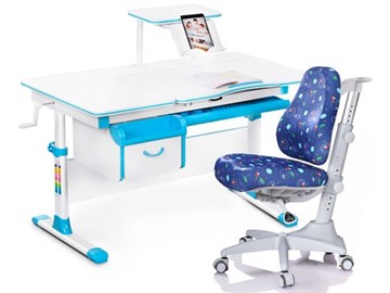 Комплект растущая парта + стул Mealux Mealux EVO Evo-40 BL (арт. Evo-40 BL + Y-528 F) / (стол+полка+кресло) / белая столешница / цвет пластика голубой в Курске