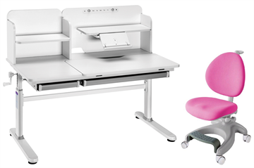 Комплект парта + кресло Iris II Grey + Cielo Pink + чехол для кресла в подарок в Курске
