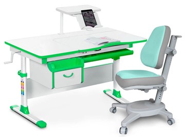 Комплект растущая парта + стул Mealux EVO Evo-40 Z (арт. Evo-40 Z + Y-110 TG) / (стол+полка+кресло) / белый, зеленый, серый в Курске