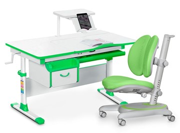 Комплект растущая парта + стул Mealux EVO Evo-40 Z (арт. Evo-40 Z + Y-115 KZ) / (стол+полка+кресло+чехол), белый, зеленый в Курске