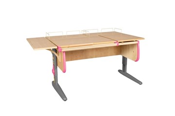 Детский стол-трансформер 1/75-40 (СУТ.25) + Polka_z 1/600 (2 шт.) + Polka_b 1/550 бежевый/серый/розовый в Курске